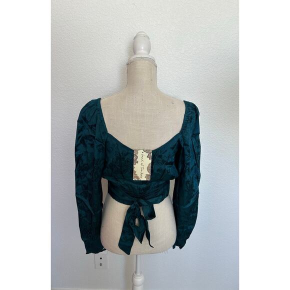 Band of the Free Camille Floral Satin Tie Back Crop Top in Teal - M - Picture 5 of 6